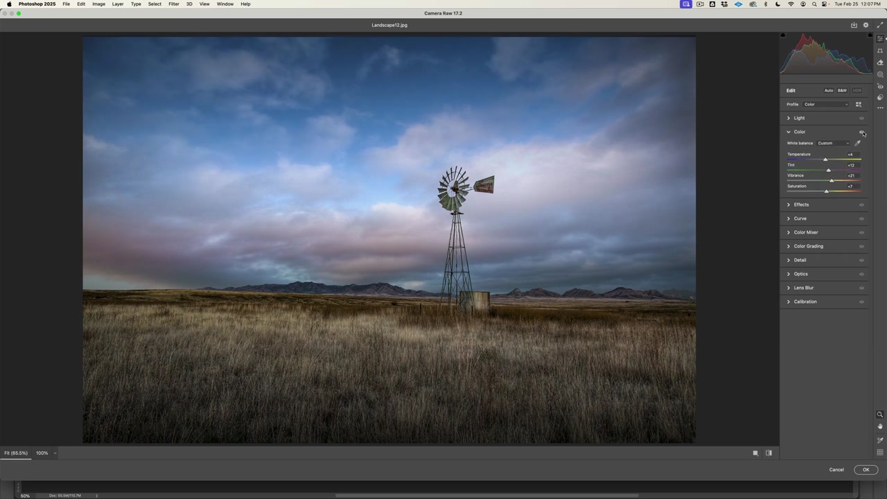 Editing the landscape in Camera RAW