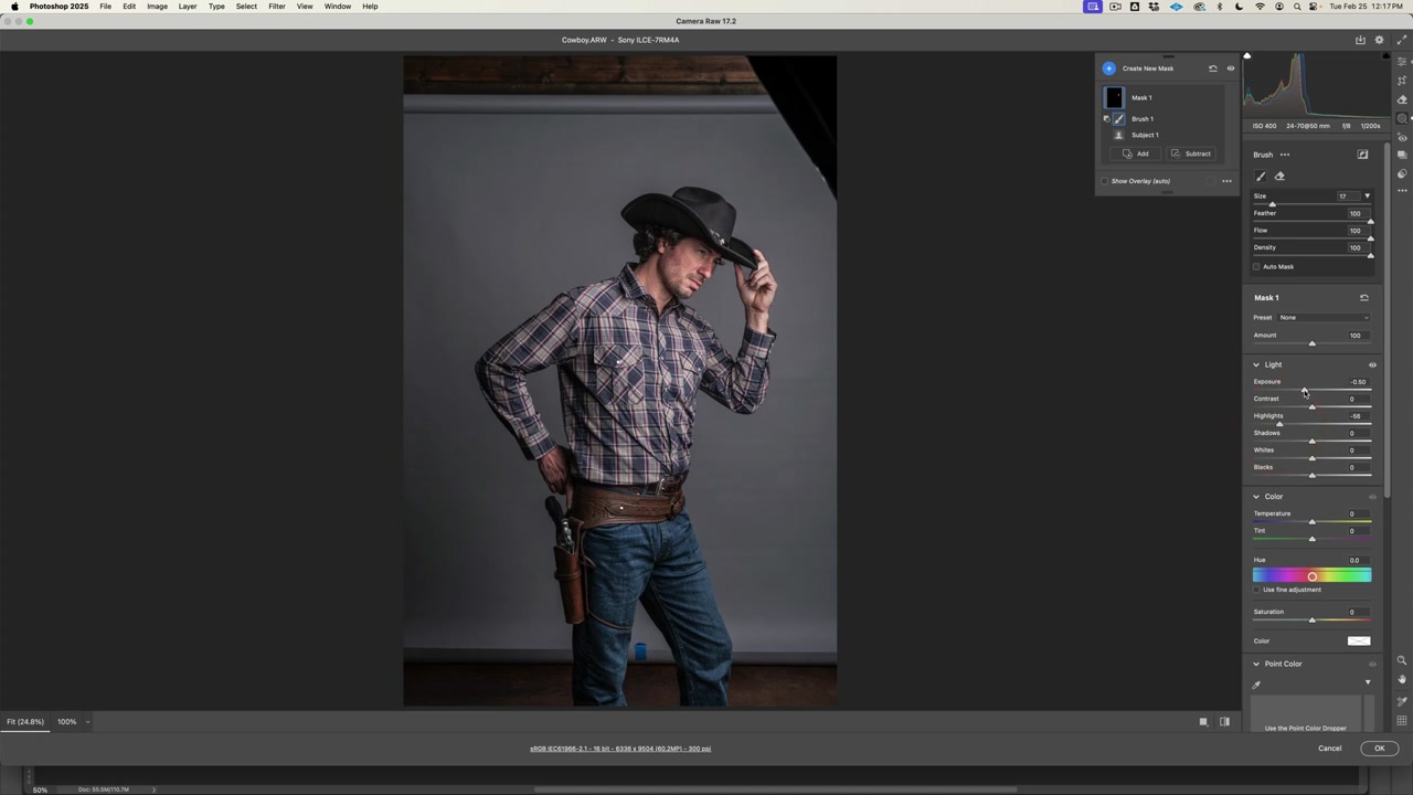 Editing the cowboy in Camera RAW with masking