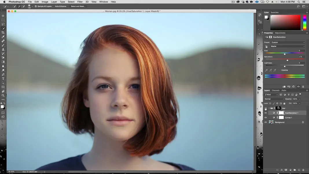 hair color popping in Photoshop
