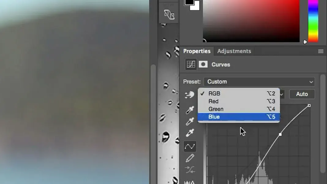 adjusting the blue curve in Photoshop