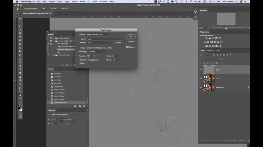apply image effect in Photoshop to create high pas layer