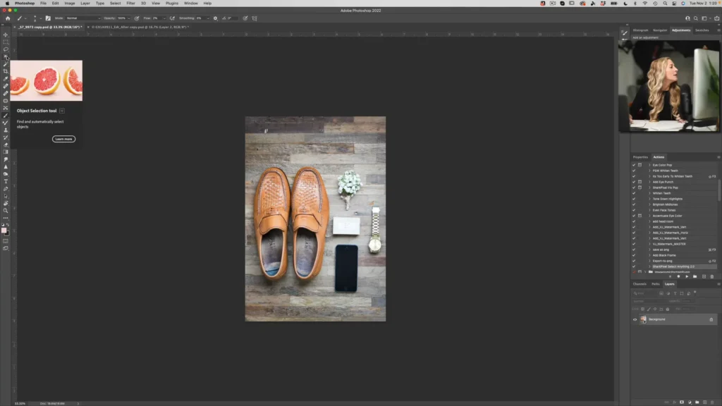 Object Selection tool in Photoshop and image of shoes