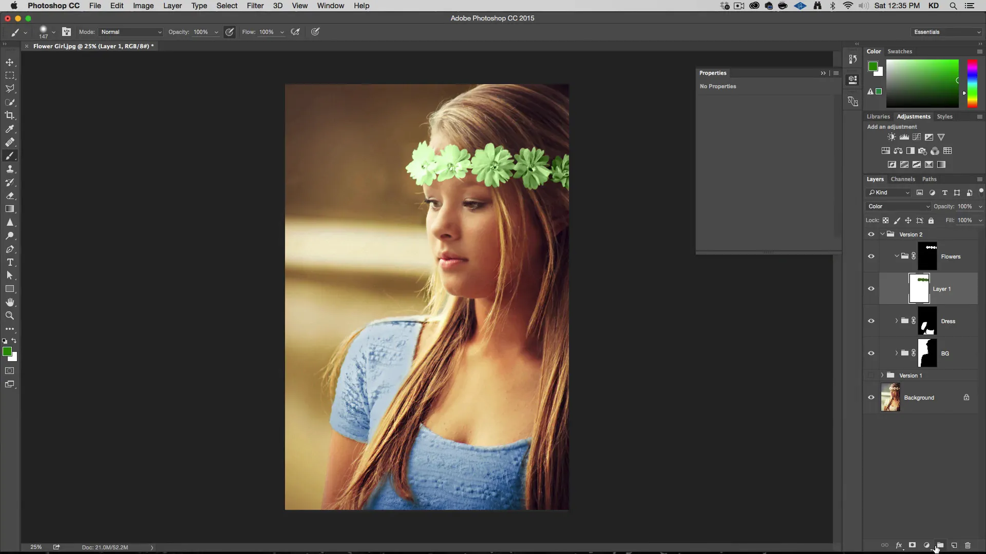 flower headband color selected and changed to green