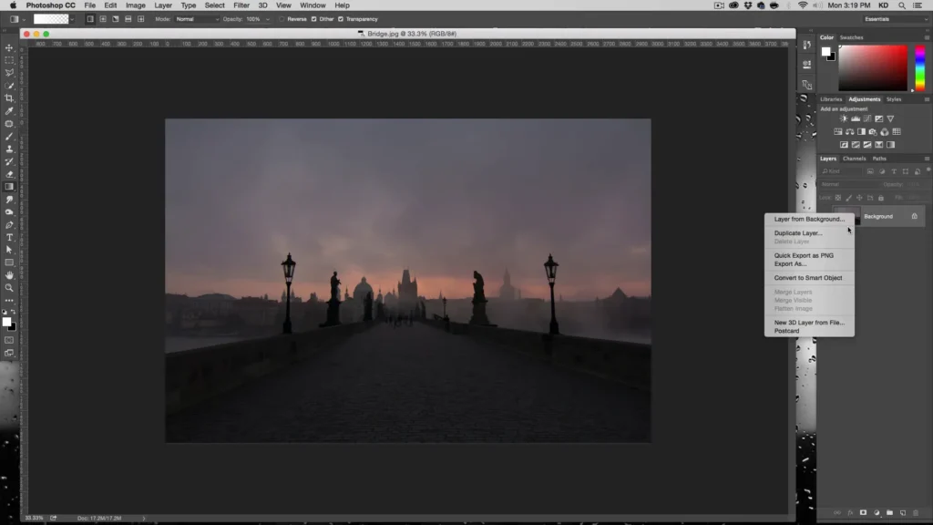 converting bridge to a smart object in Photoshop
