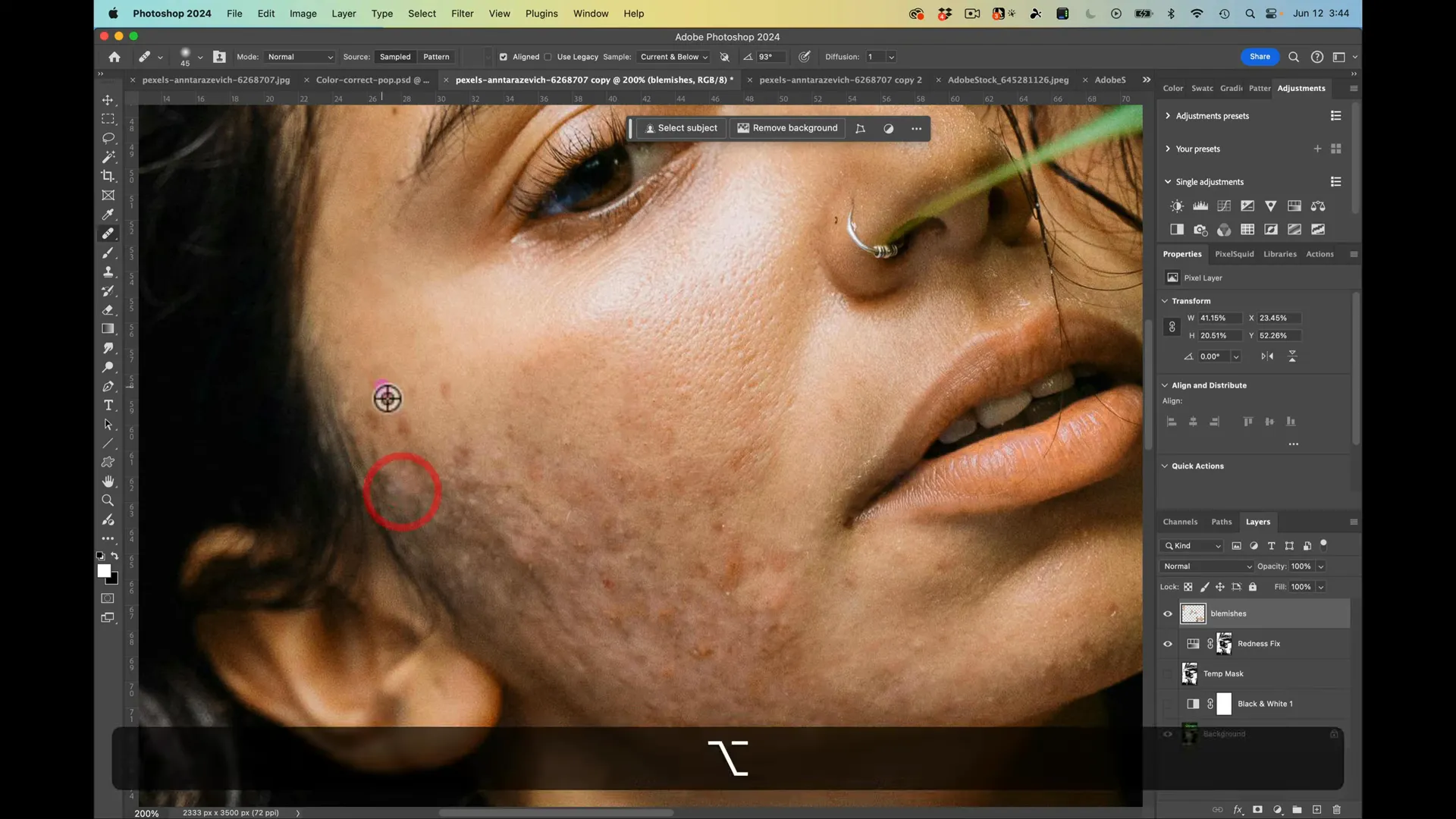 removing blemishes via color balance