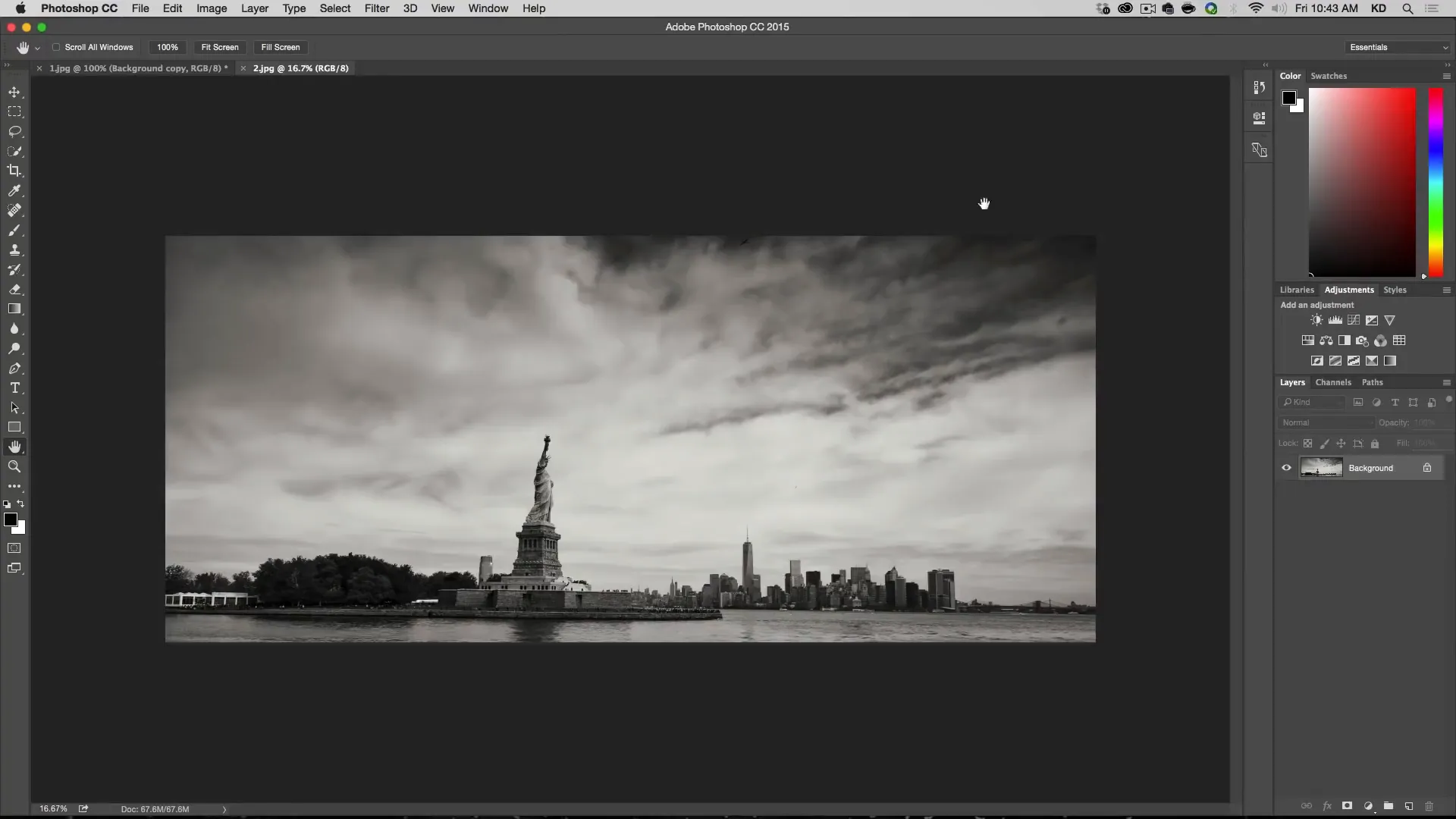 statue of liberty in New York being sharpened in Photoshop CC